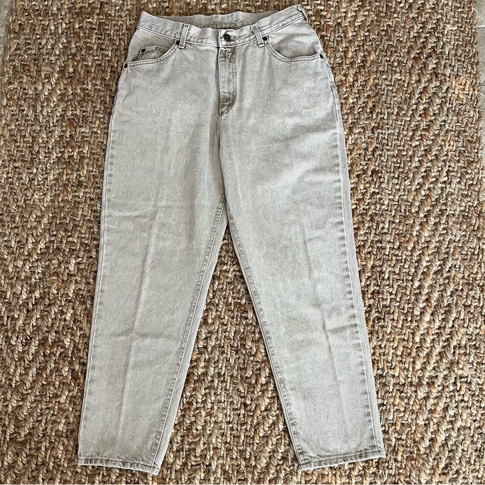 Vintage Lee Baggy Jeans 14P Tan High Rise 80’s 29in Waist Retro Mom Khaki Denim